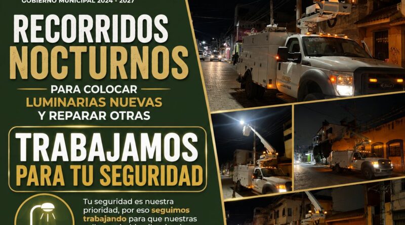 En Amozoc colocan luminarias nuevas y reparan otras para brindar mayor seguridad.