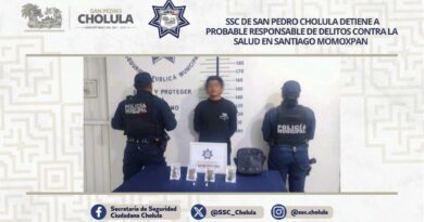 SSC de San Pedro Cholula detiene a probable responsable de delitos contra la salud en Santiago Momoxpan