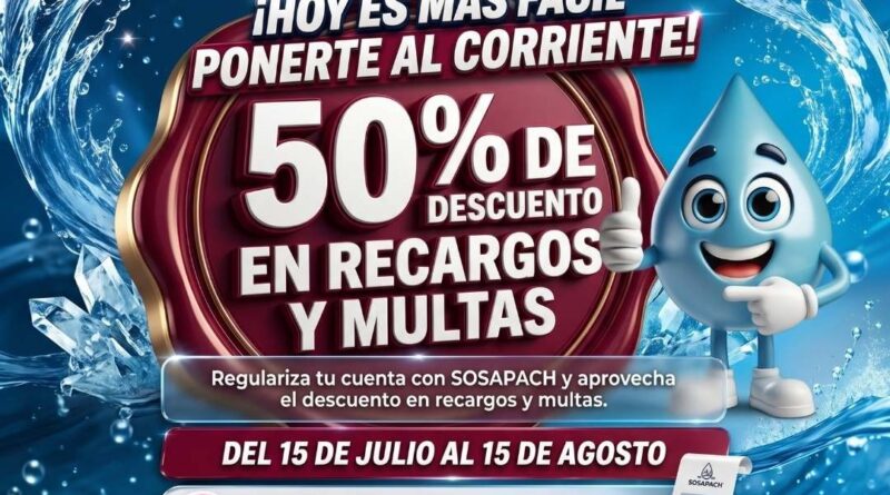 Sosapach lanza campaña de descuento en recargos y multas