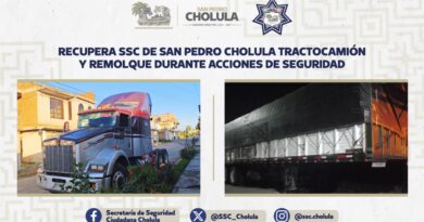 Recupera SSC de San Pedro Cholula tractocamión y remolque durante acciones de seguridad